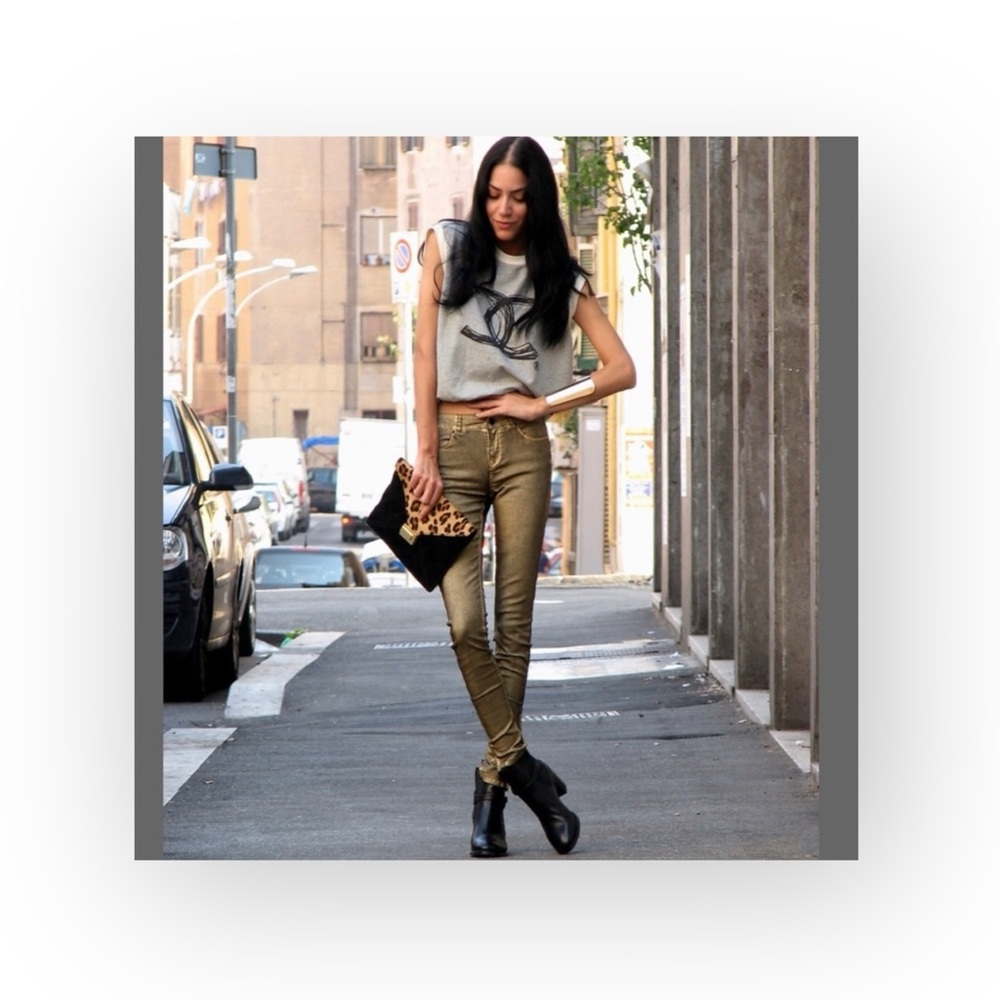 new Joe's Jeans ㋛ The Sparkle Honey Curvy Skinny Jean ㋛ Gold Bronze Shimmer ㋛ 25 - Picture 15 of 16